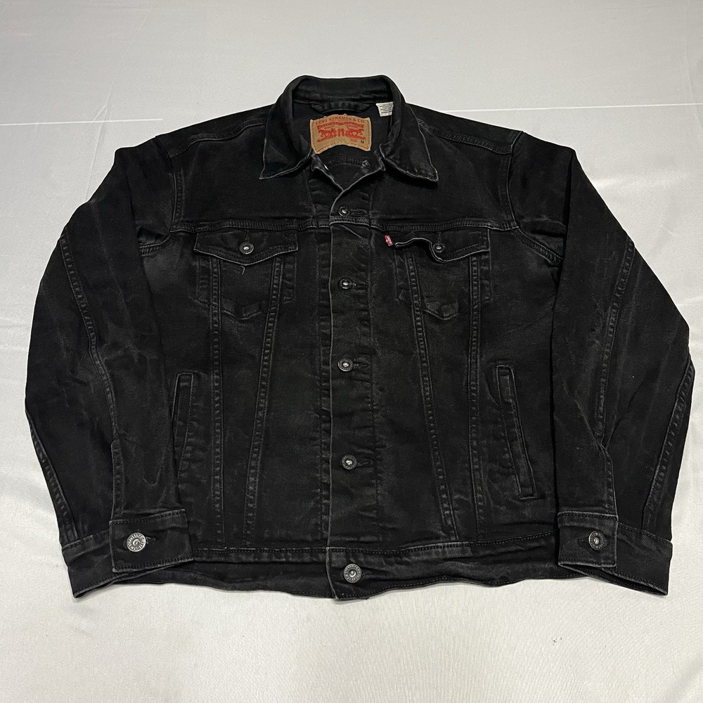 Levis Trucker Jacket Mens Medium Black Denim Jean Type 3 Stretch